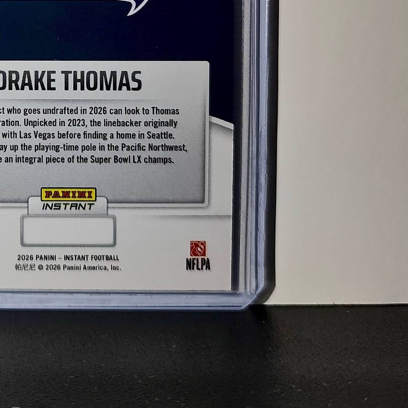 Drake Thomas 2026 Panini NFL Super Bowl LIX Champions #21 Card Seattle Seahawks