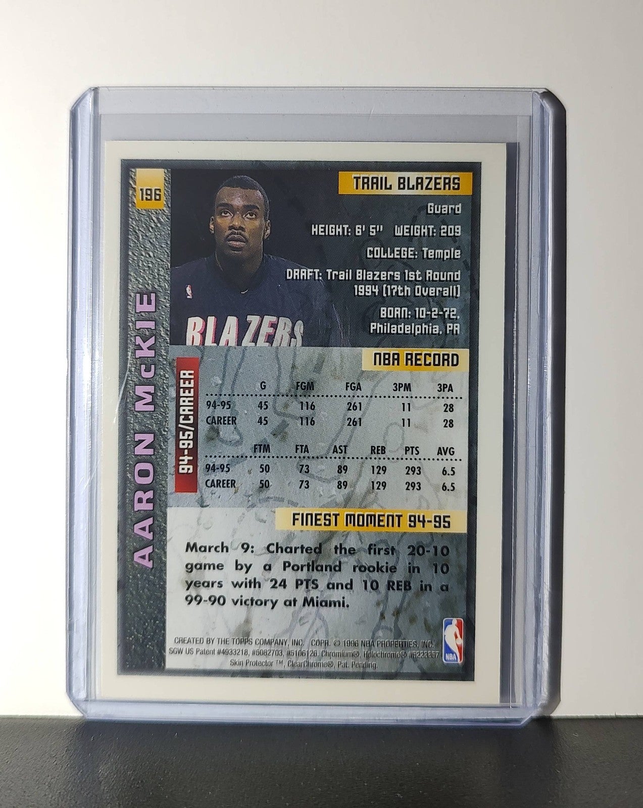 Aaron McKie 1995-96 Topps Finest NBA #196 Card Trail Blazers