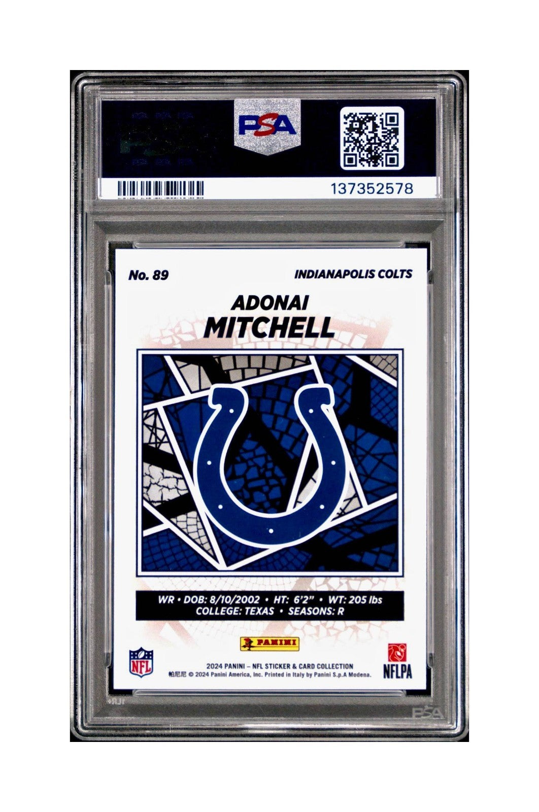 Adonai Mitchell 2024 Panini Sticker Collection 080/199 #89 Gold Foil PSA 9 Mint