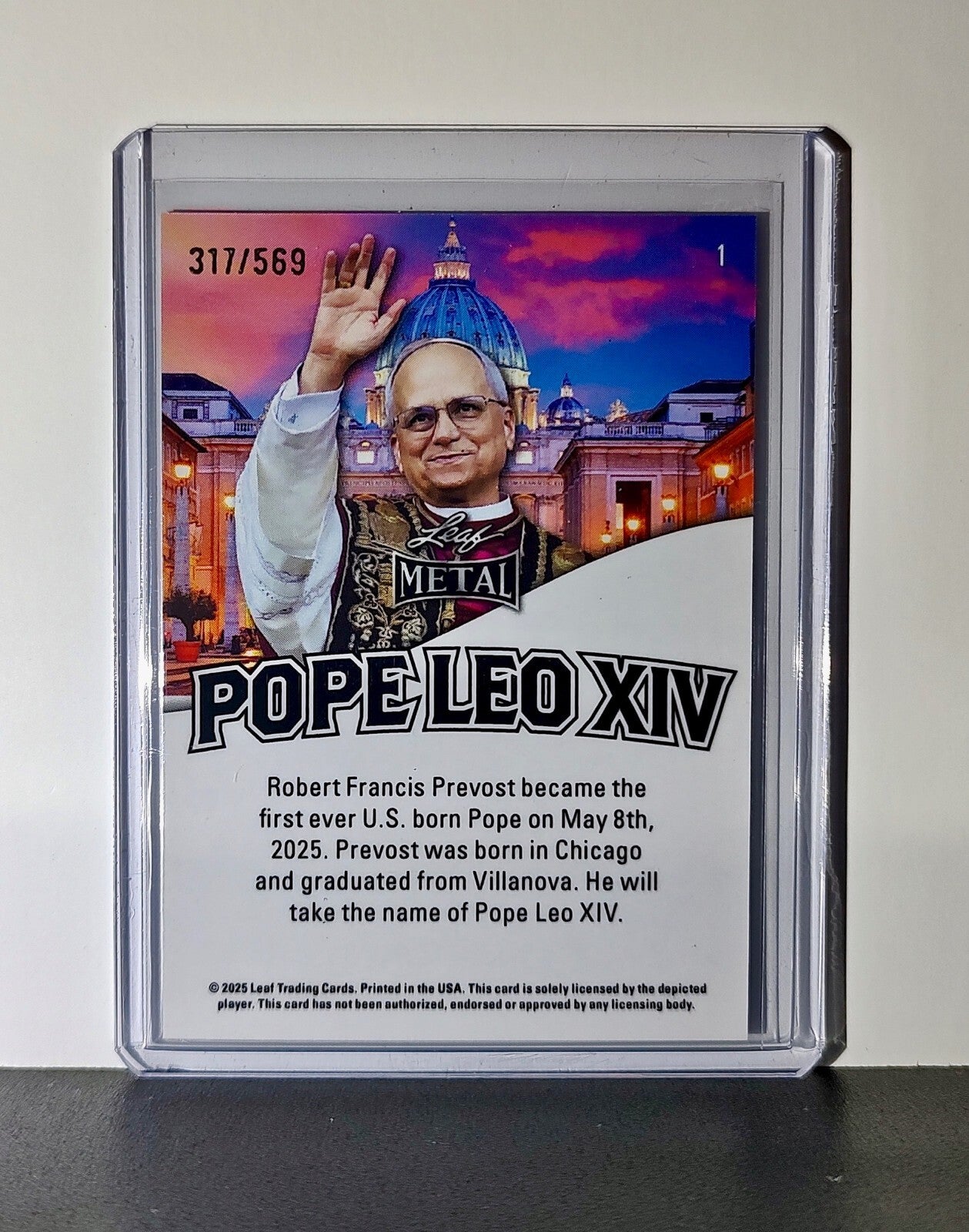 Pope Leo XIV 2025 Leaf Metal Trading Card Deep Dish Pizza Parallel /569