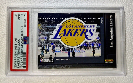 Lakers Team Logo 2019-20 Panini NBA Champions #1 Black Card 1 of 1 PSA 9 Mint