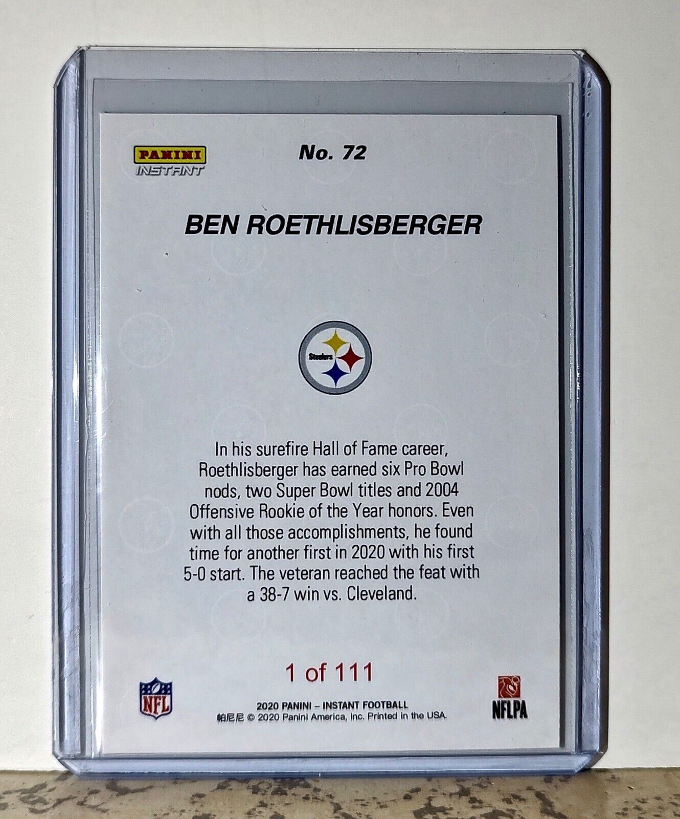 Ben Roethlisberger 2020 Panini NFL #72 Football Card Steelers 1 of 111