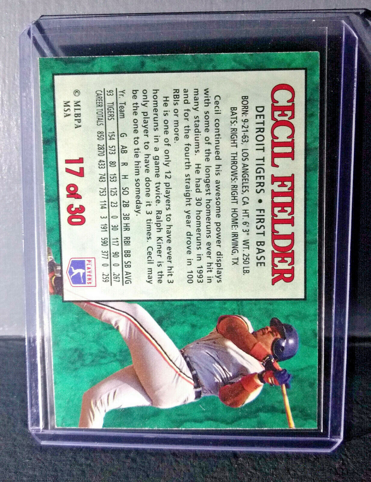 1994 Cecil Fielder Post Collection #17 Baseball Card Detroit Tigers