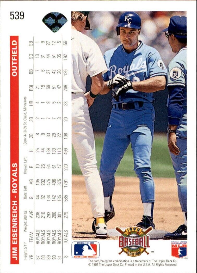 Jim Eisenreich 1992 Upper Deck MLB #539 Baseball Card Kansas City Royals