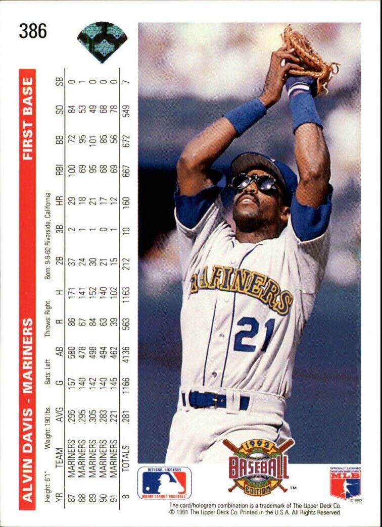 Alvin Davis 1992 Upper Deck MLB #386 Baseball Card Seattle Mariners