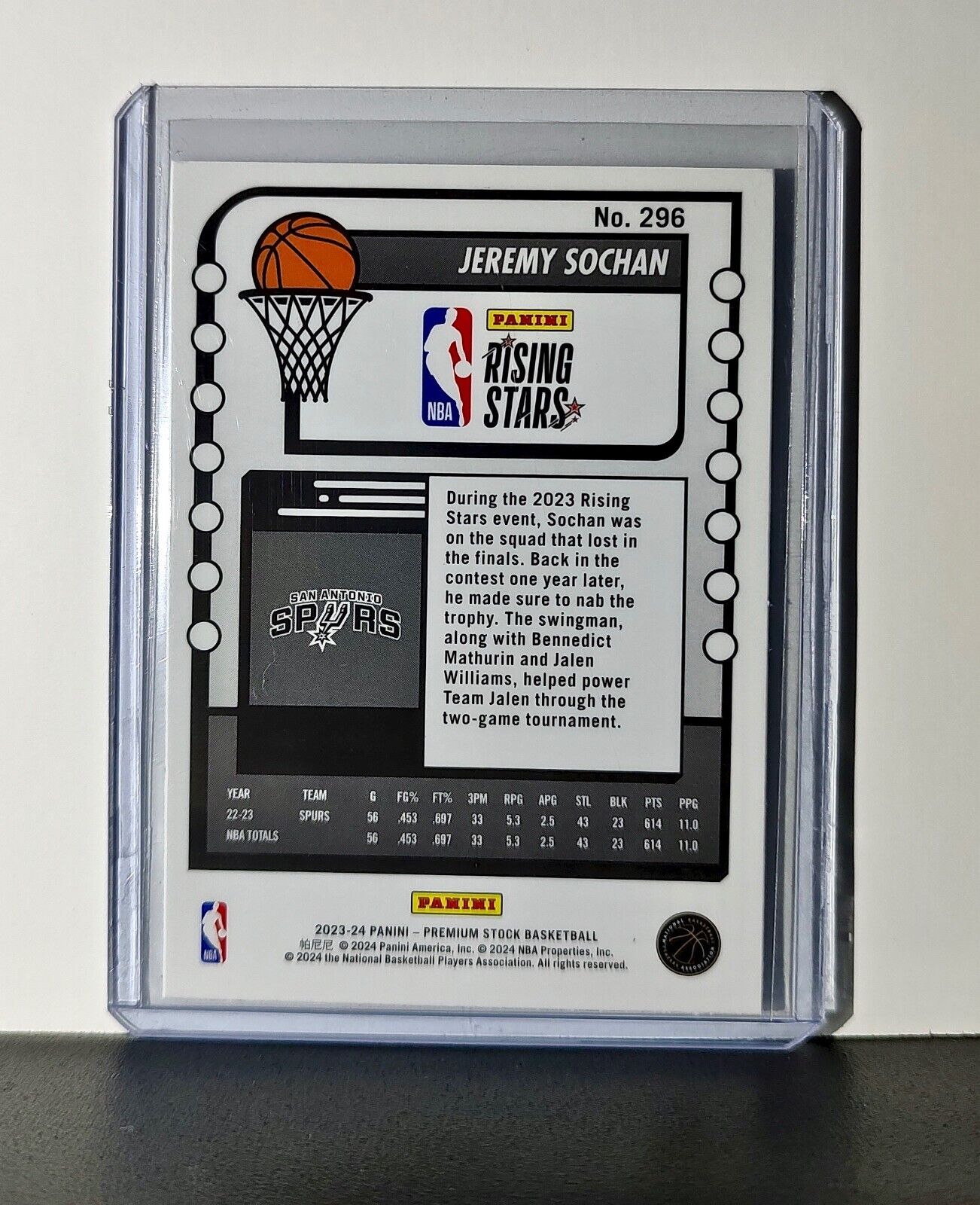 Jeremy Sochan 2023-24 Panini Premium NBA Hoops Rising Stars #296 Card Spurs