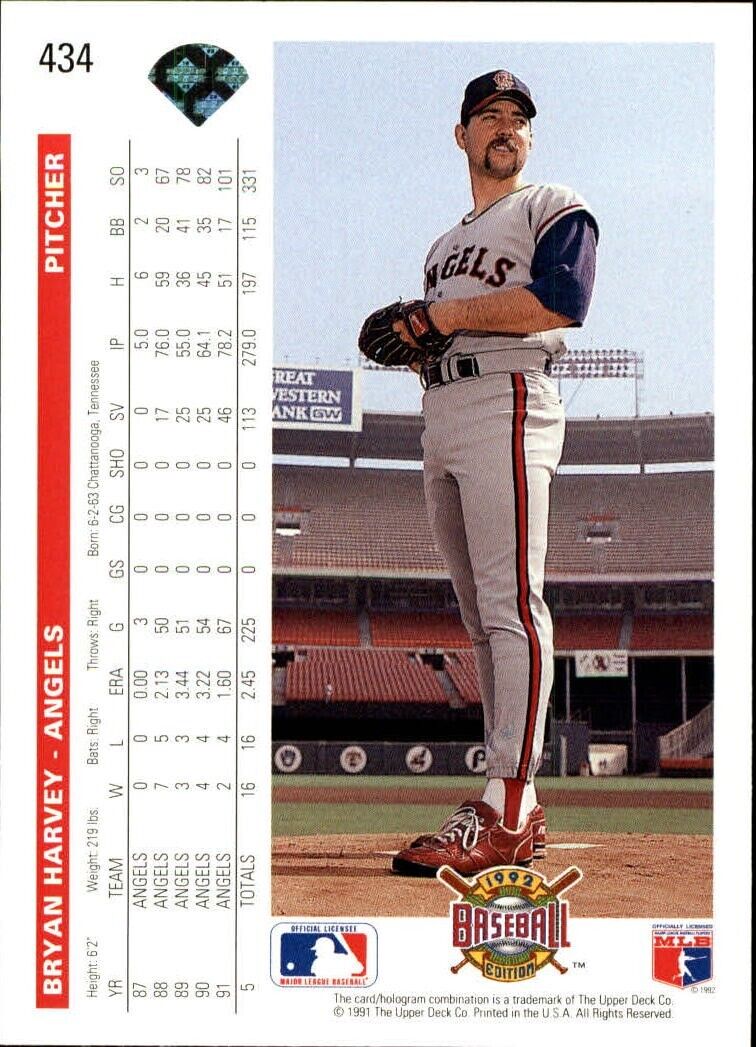 Bryan Harvey 1992 Upper Deck MLB #434 Baseball Card California Angels