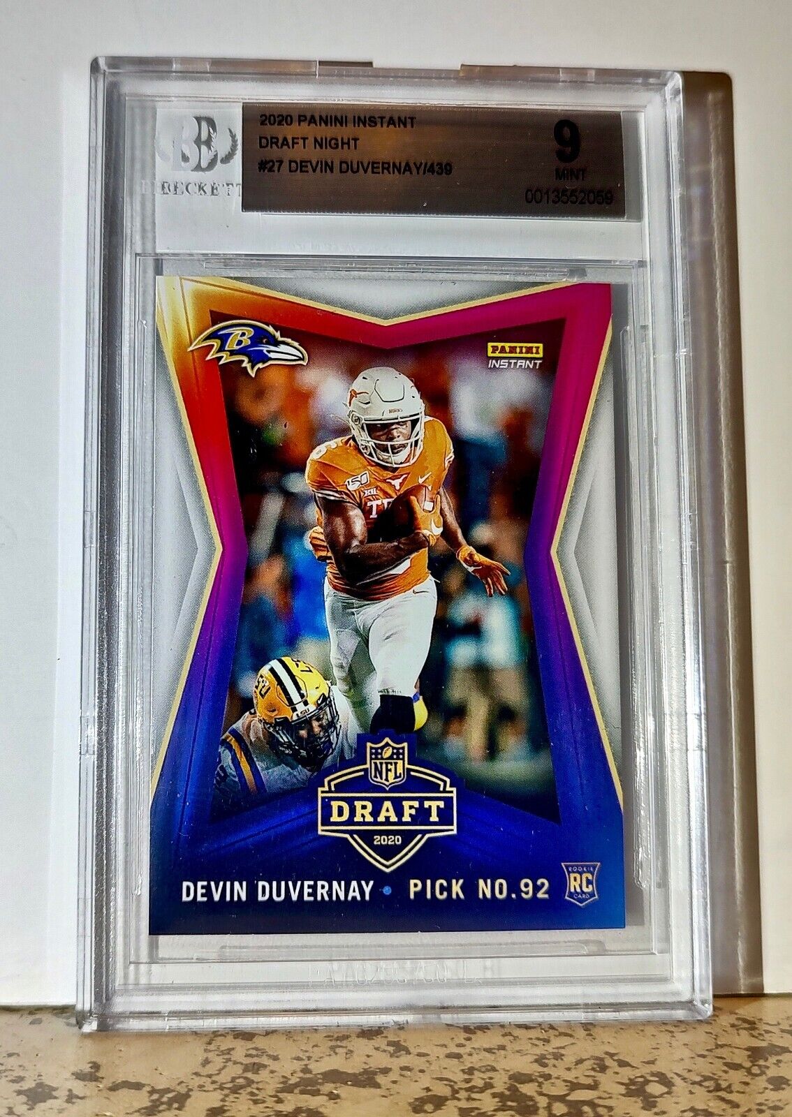 Devin Duvernay 2020 Panini NFL #27 Draft Night Rookie 1 of 439 BGS 9 Mint Ravens