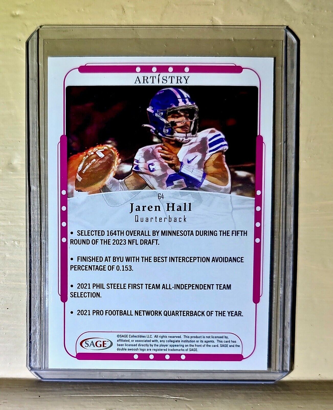 Jaren Hall 2023 SAGE NFL Artistry Football #64 Card