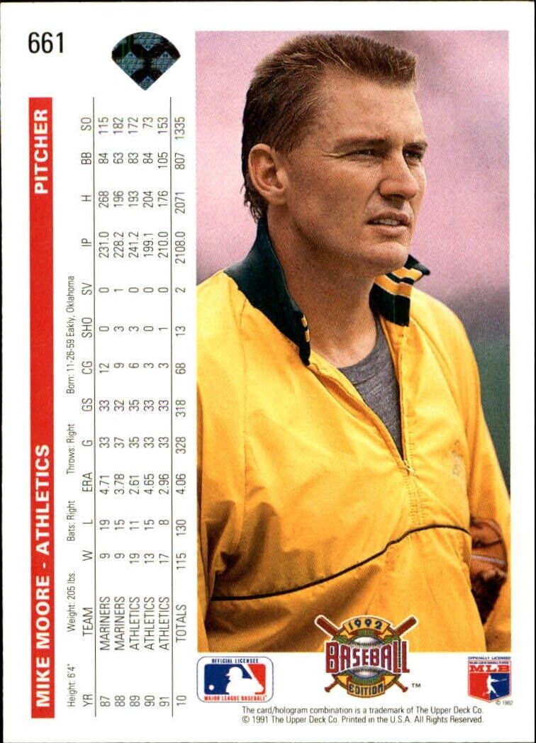 Mike Moore 1992 Upper Deck MLB #661 Baseball Card Oakland Athletics