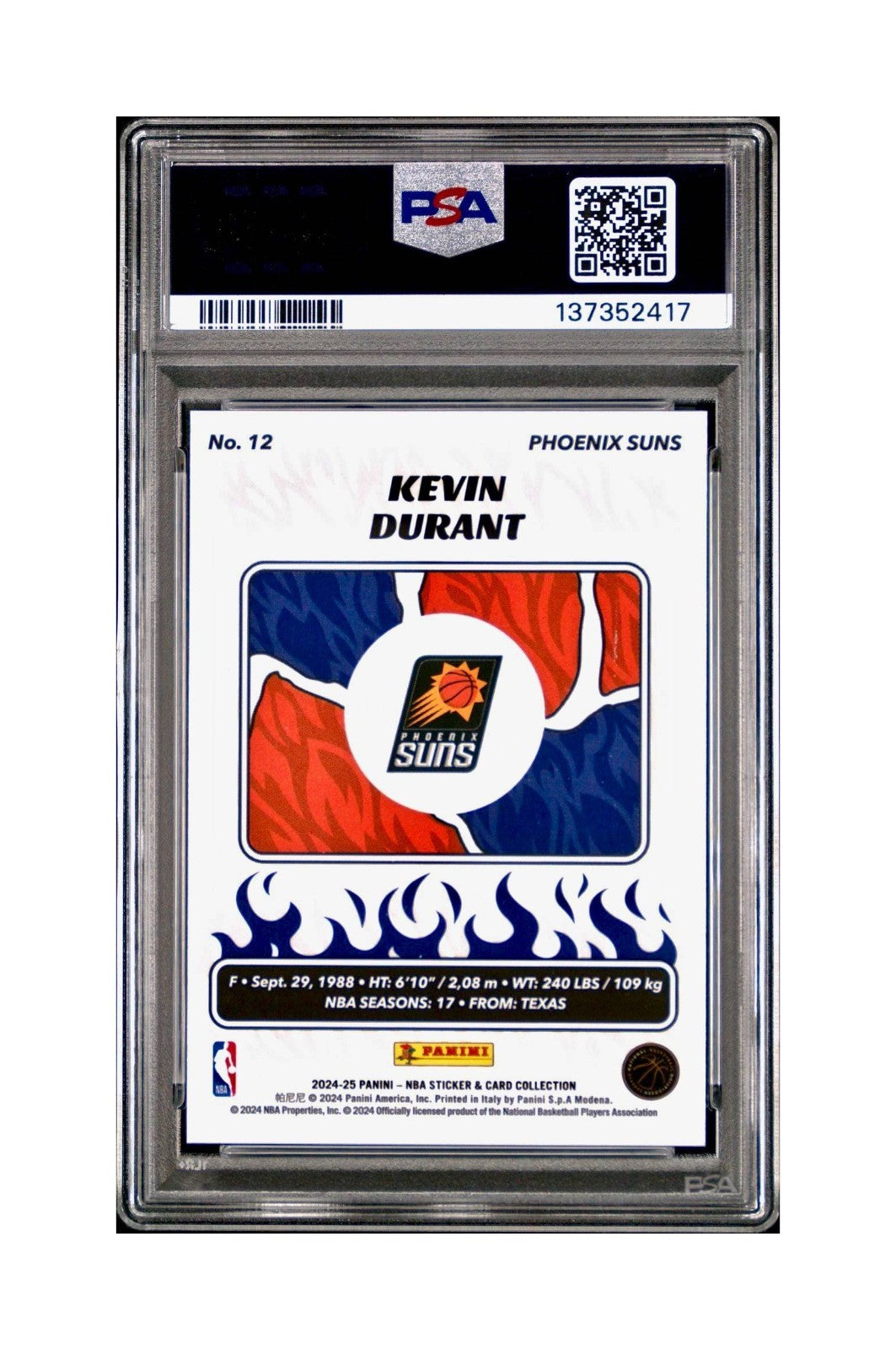 Kevin Durant 2024-25 Panini NBA #12 Sticker 204/215 Blue Foil PSA 8 NM-MT