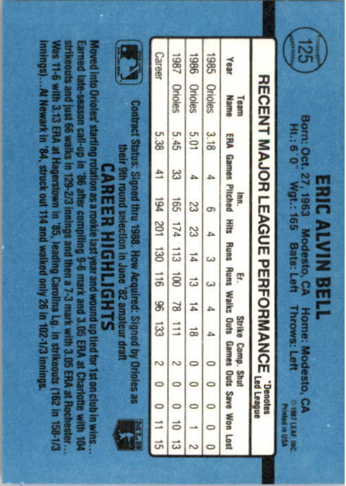 1988 Eric Bell Donruss Baseball Card #125