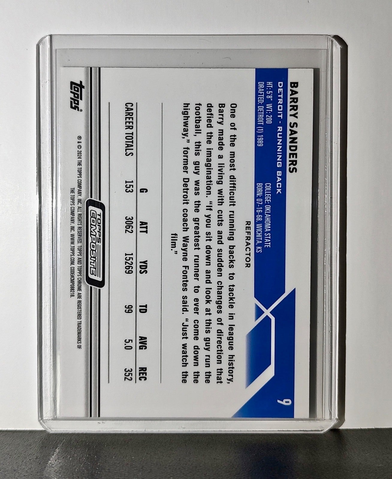 Barry Sanders 2023 Topps Chrome Refractor NFL #9 Football Card Detroit Lions