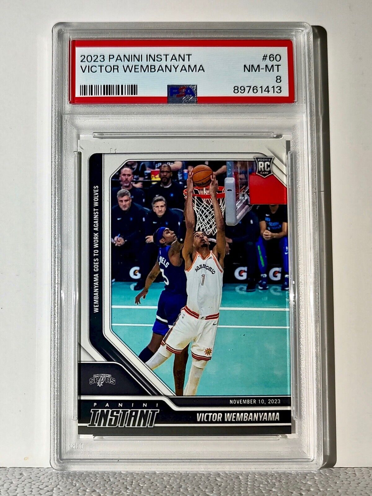 Victor Wembanyama 2023-24 Panini #60 NBA Rookie Card Spurs 1 of 6522 PSA 8 NM-MT