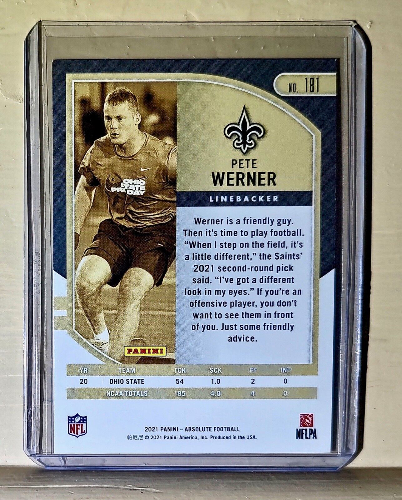 Pete Werner 2021 Panini NFL Absolute Football #181 Rookie Card Saints