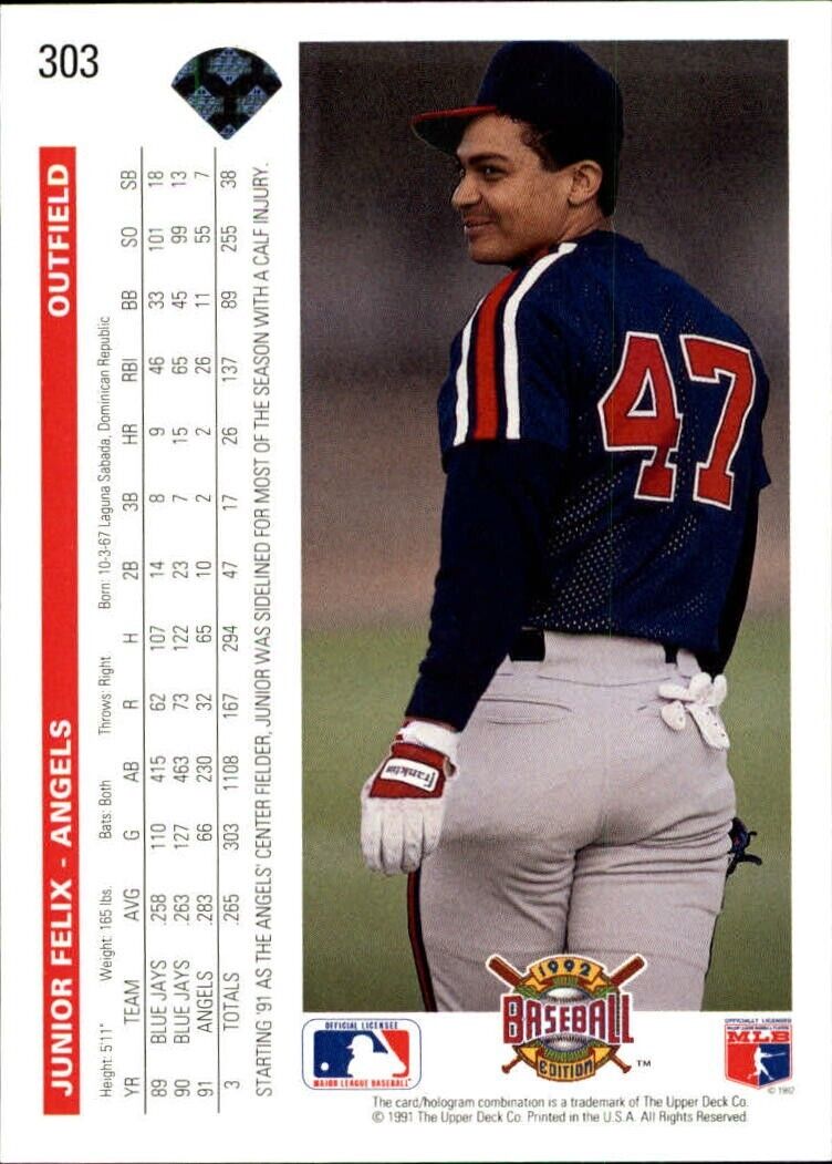 Junior Felix 1992 Upper Deck MLB #303 Baseball Card California Angels