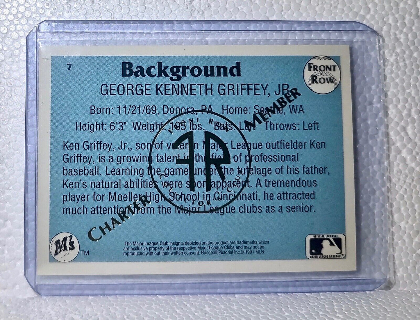 Ken Griffey Jr. 1991 Front Row MLB #7 Charter Member Baseball Card Mariners