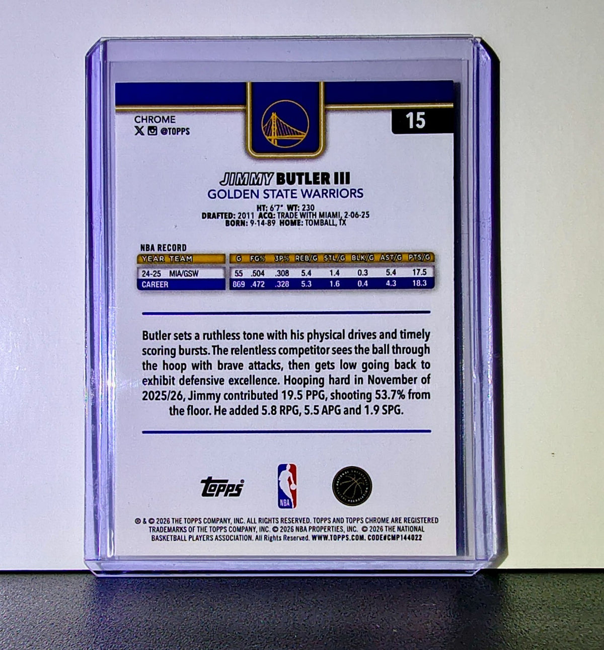 Jimmy Butler III 2025-26 NBA Topps Chrome Update #15 Card Golden State Warriors
