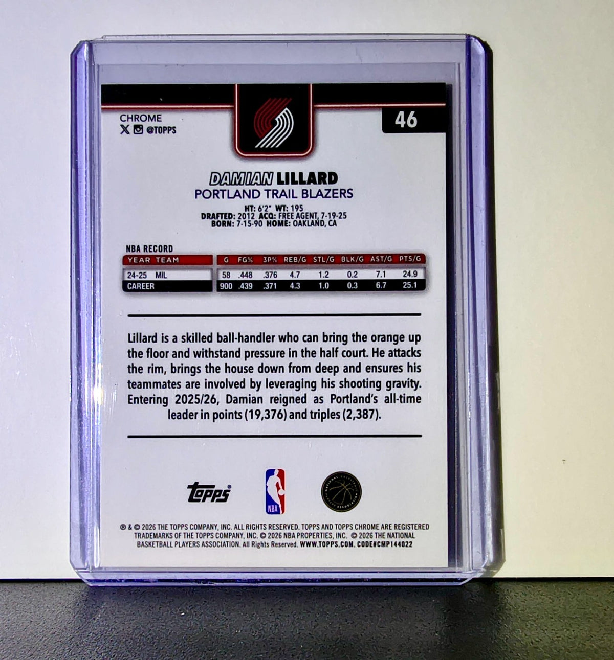 Damian Lillard 2025-26 NBA Topps Chrome Update RayWave Refractor #46 Card