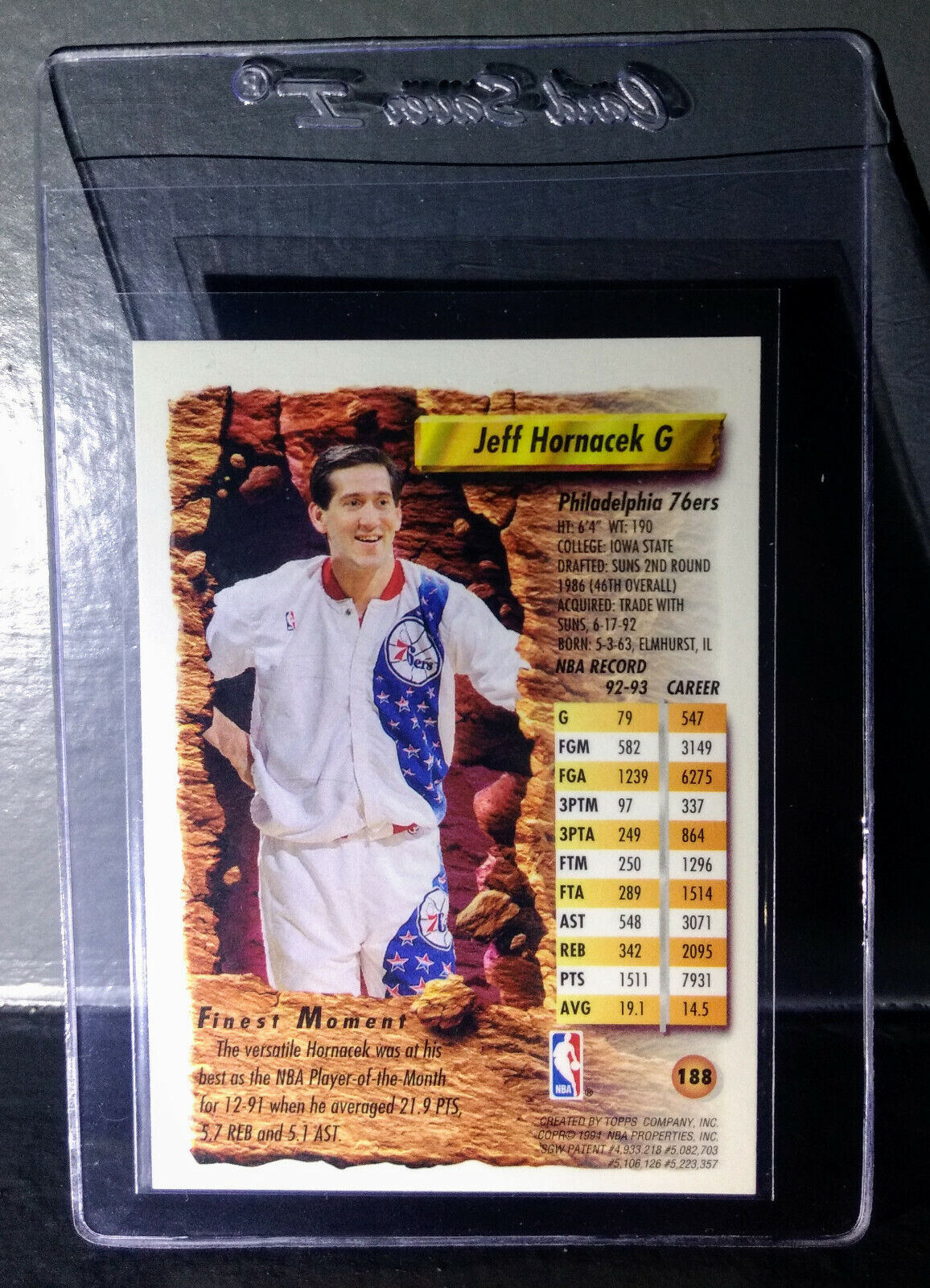 1993-94 Topps Finest Jeff Hornacek #188 Basketball Card