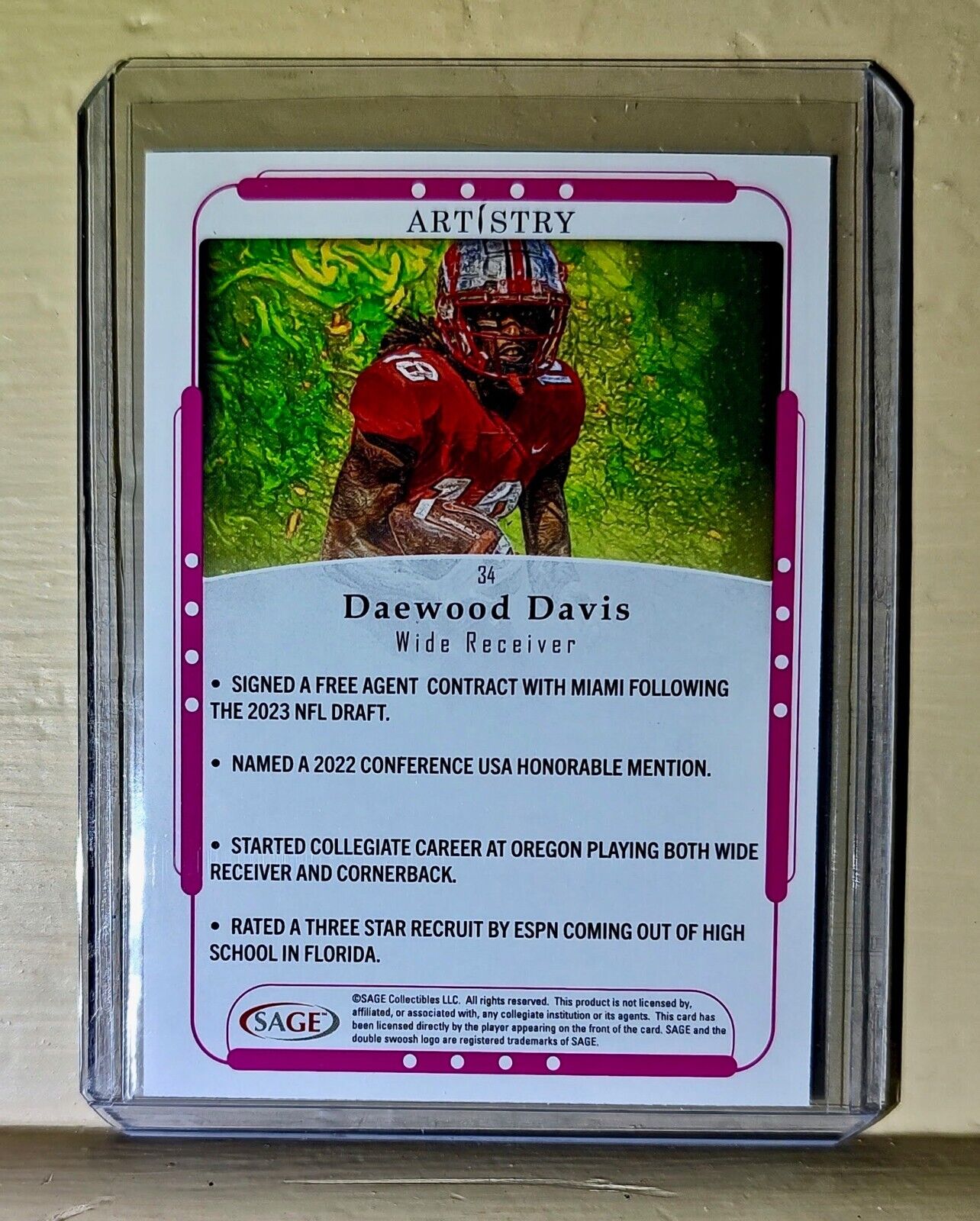 Daewood Davis 2023 SAGE NFL Artistry Football #34 Card