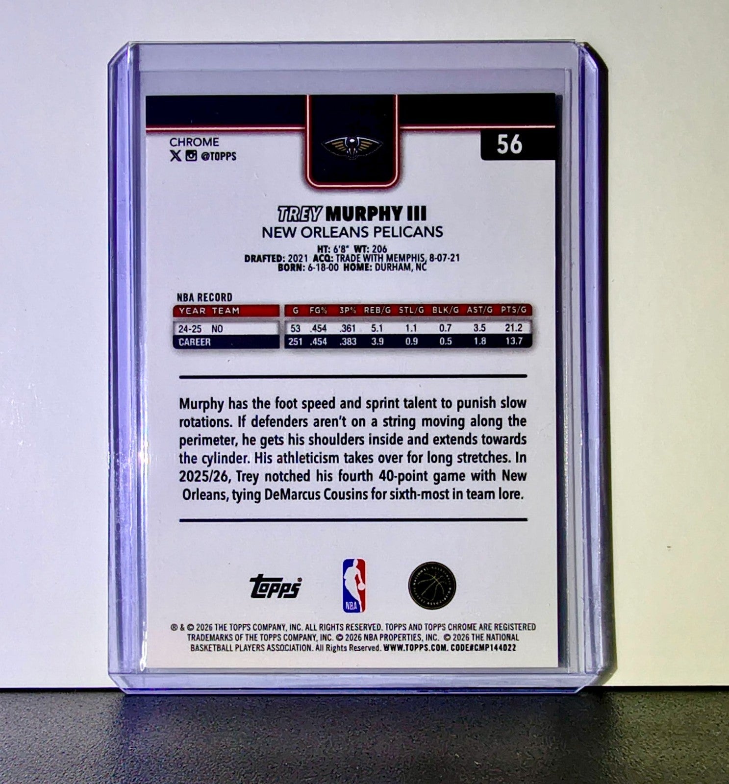 Trey Murphy III 2025-26 NBA Topps Chrome Update X-Fractor #56 Card Pelicans