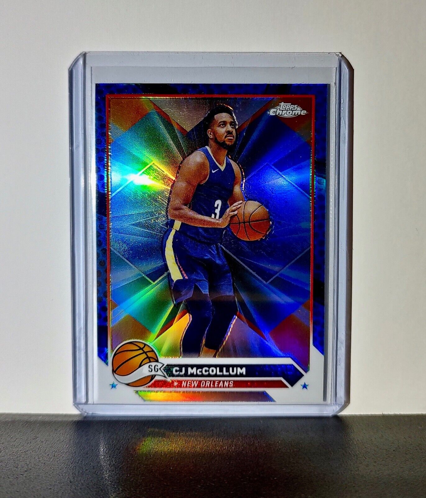 CJ McCollum 2023-24 Topps Chrome NBA #47 Blue Refractor Card Pelicans