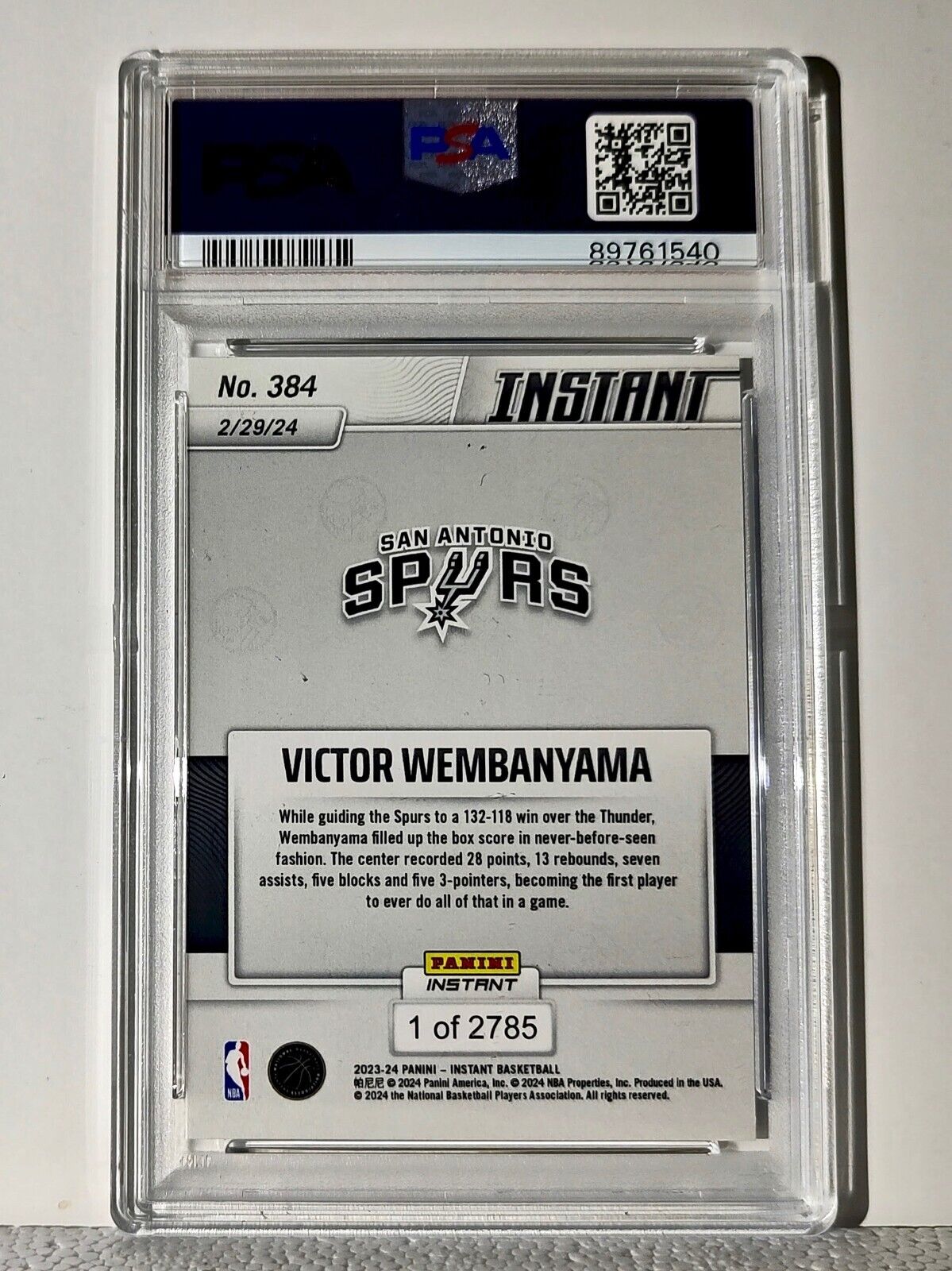 Victor Wembanyama 2023-24 Panini #384 NBA Rookie Card 1 of 2785 PSA 9 MINT