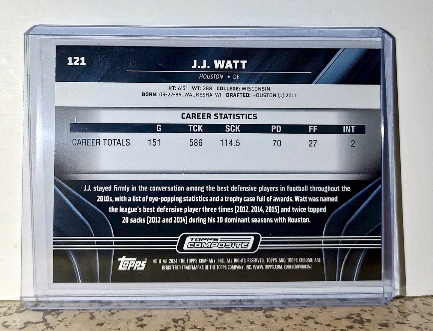 J.J. Watt 2023 Topps Chrome Black NFL #121 Football Card Houston Texans