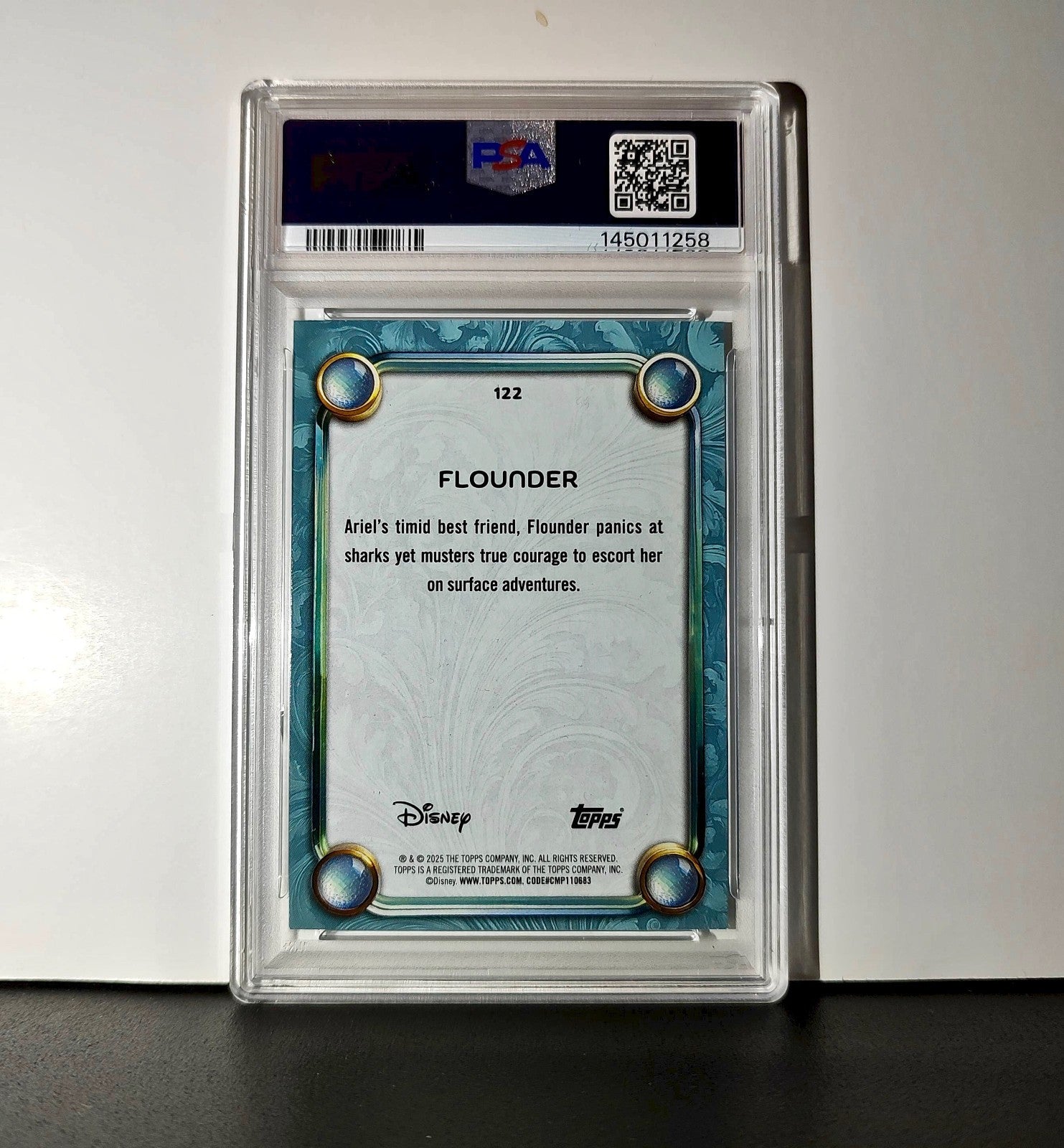 Flounder 2025 Topps Disney Wonder #122 Diamond Card The Little Mermaid PSA 7