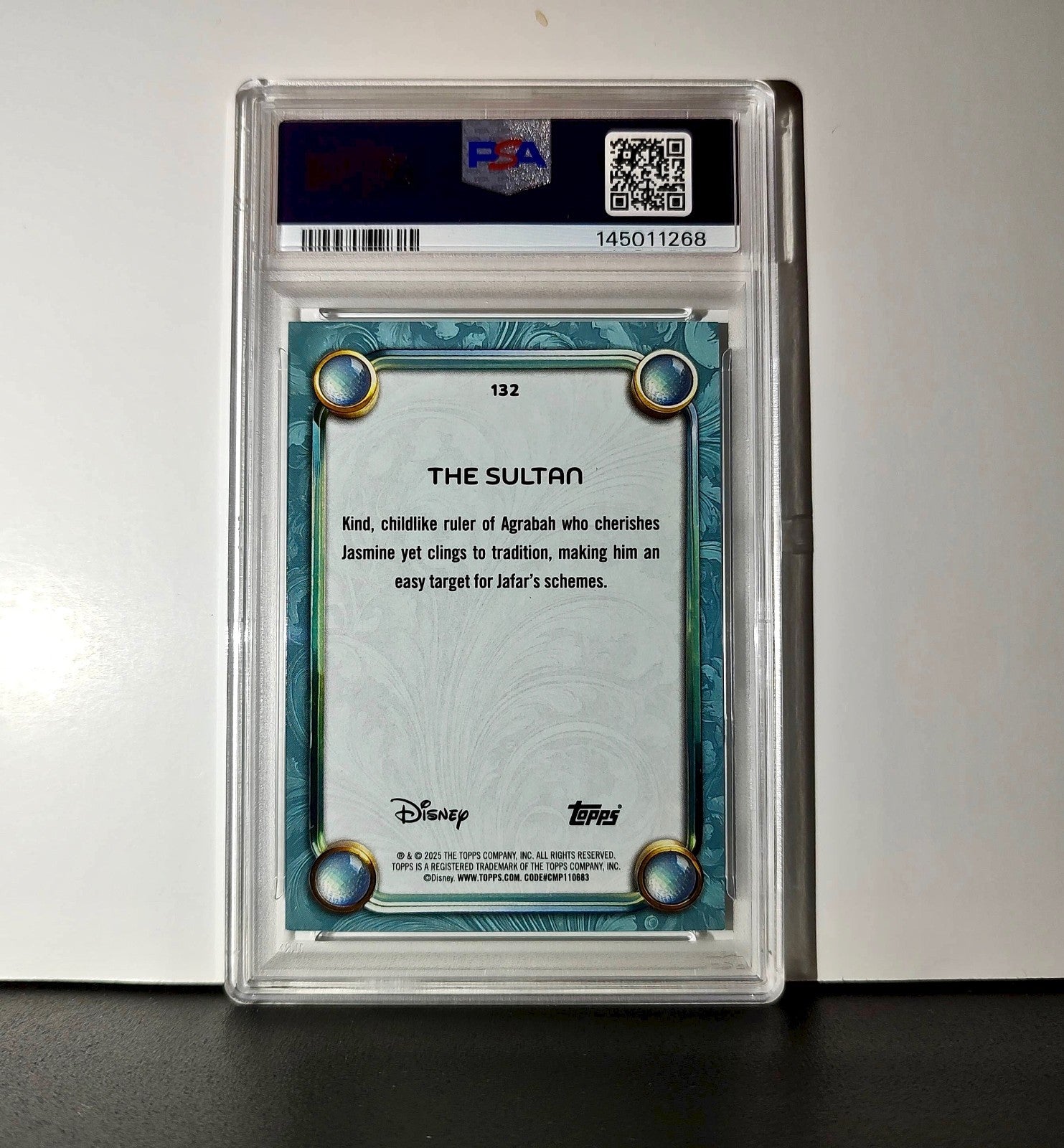 The Sultan 2025 Topps Disney Wonder #132 Diamond Card Alladin PSA 8
