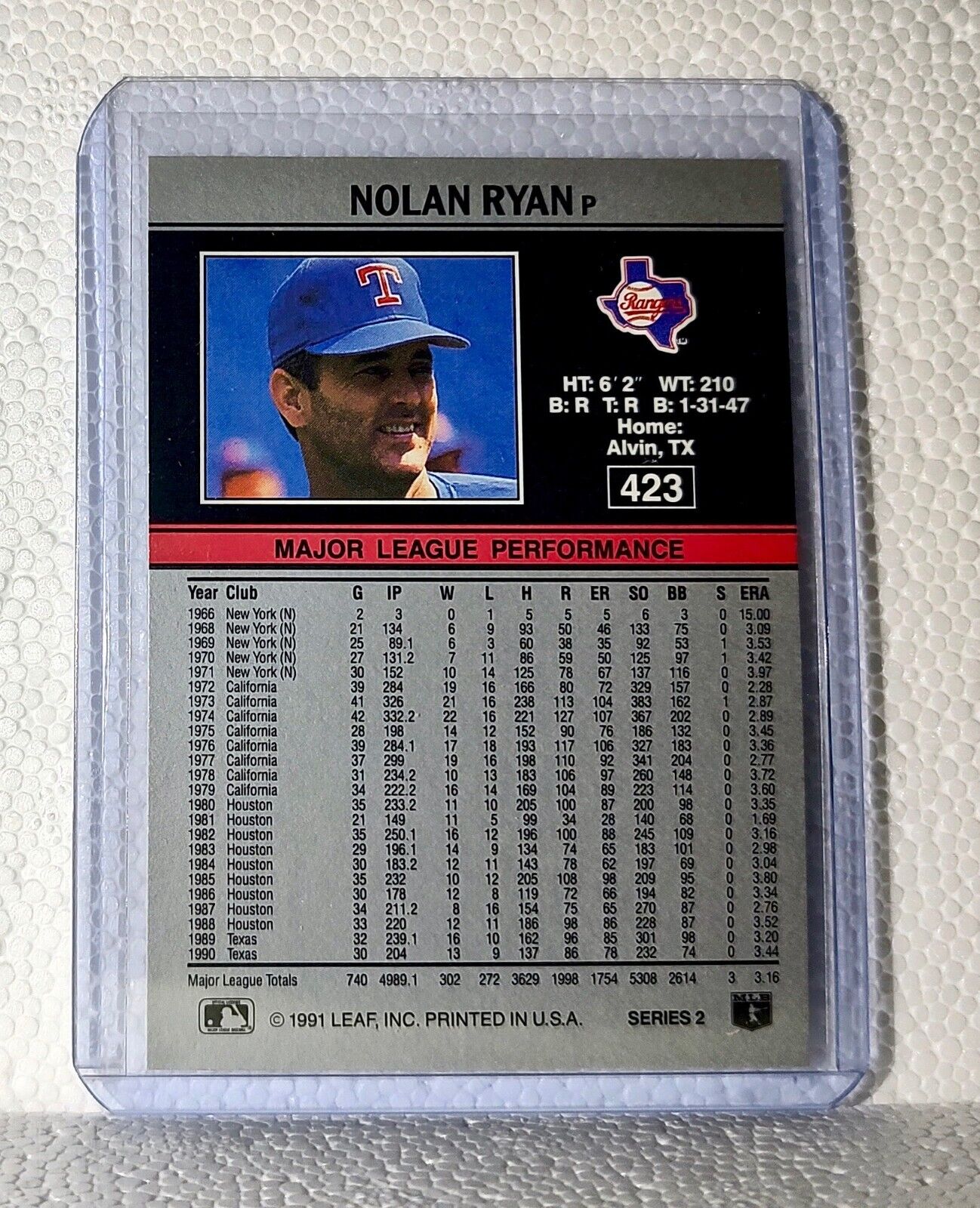 Nolan Ryan 1991 Leaf MLB #423 Baseball Card Texas Rangers