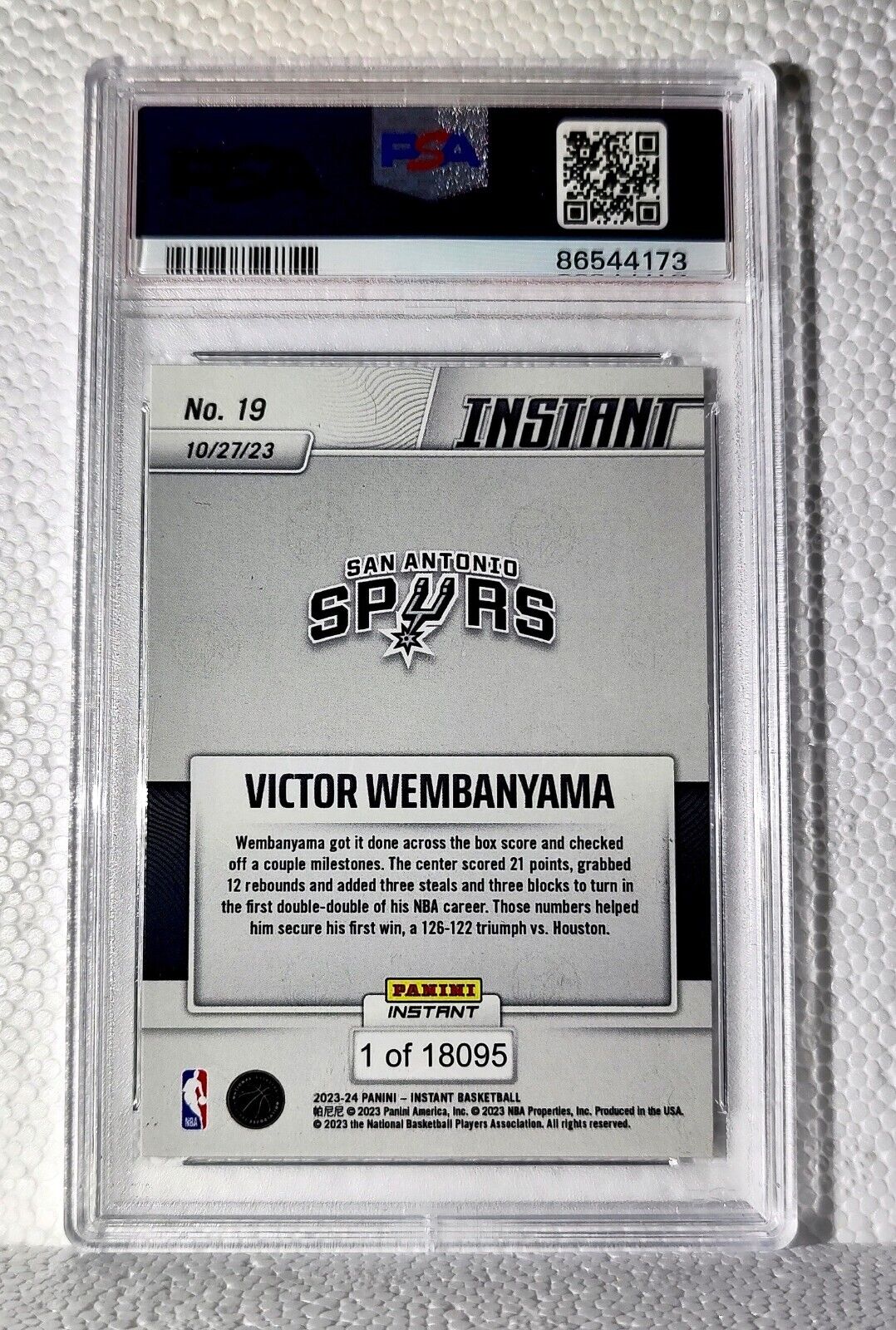 Victor Wembanyama 2023-24 Panini #19 NBA Rookie Card Spurs 1 of 18095 PSA 9 Mint