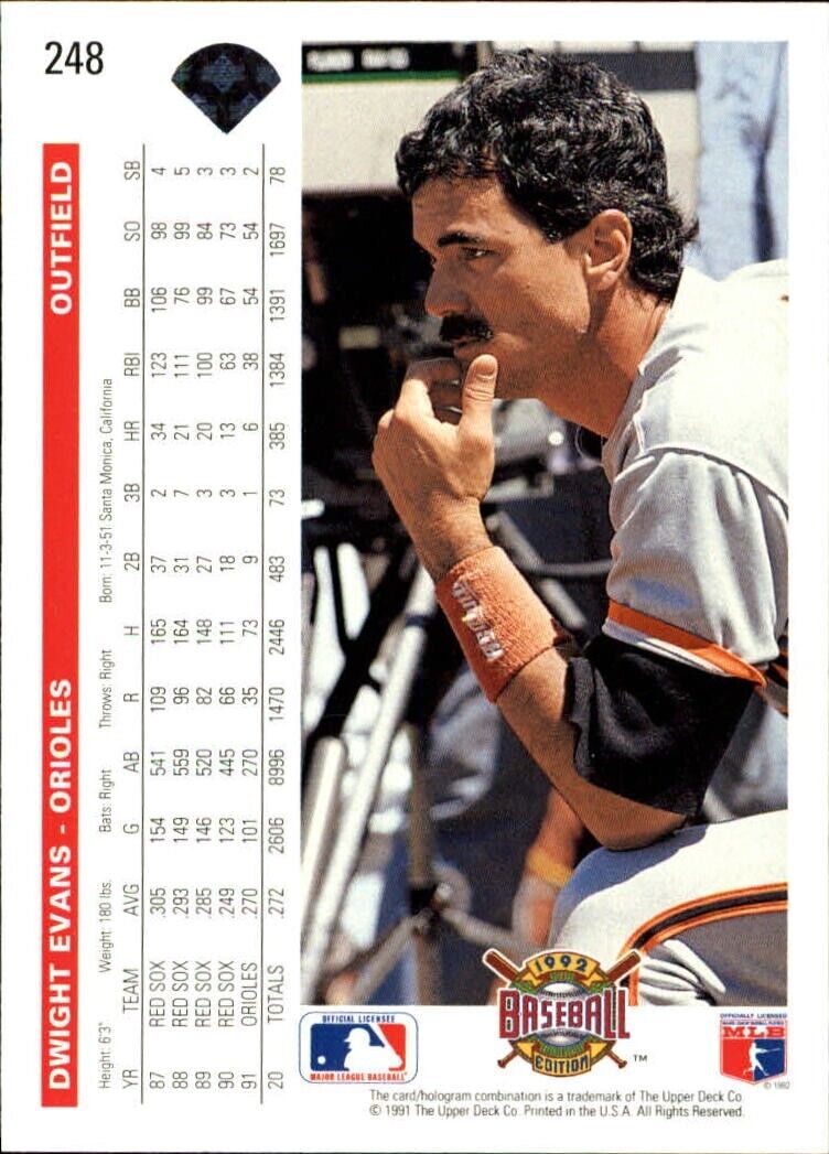 Dwight Evans 1992 Upper Deck MLB #248 Baseball Card Baltimore Orioles