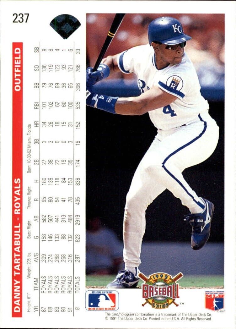 Danny Tartabull 1992 Upper Deck MLB #237 Baseball Card Kansas City Royals