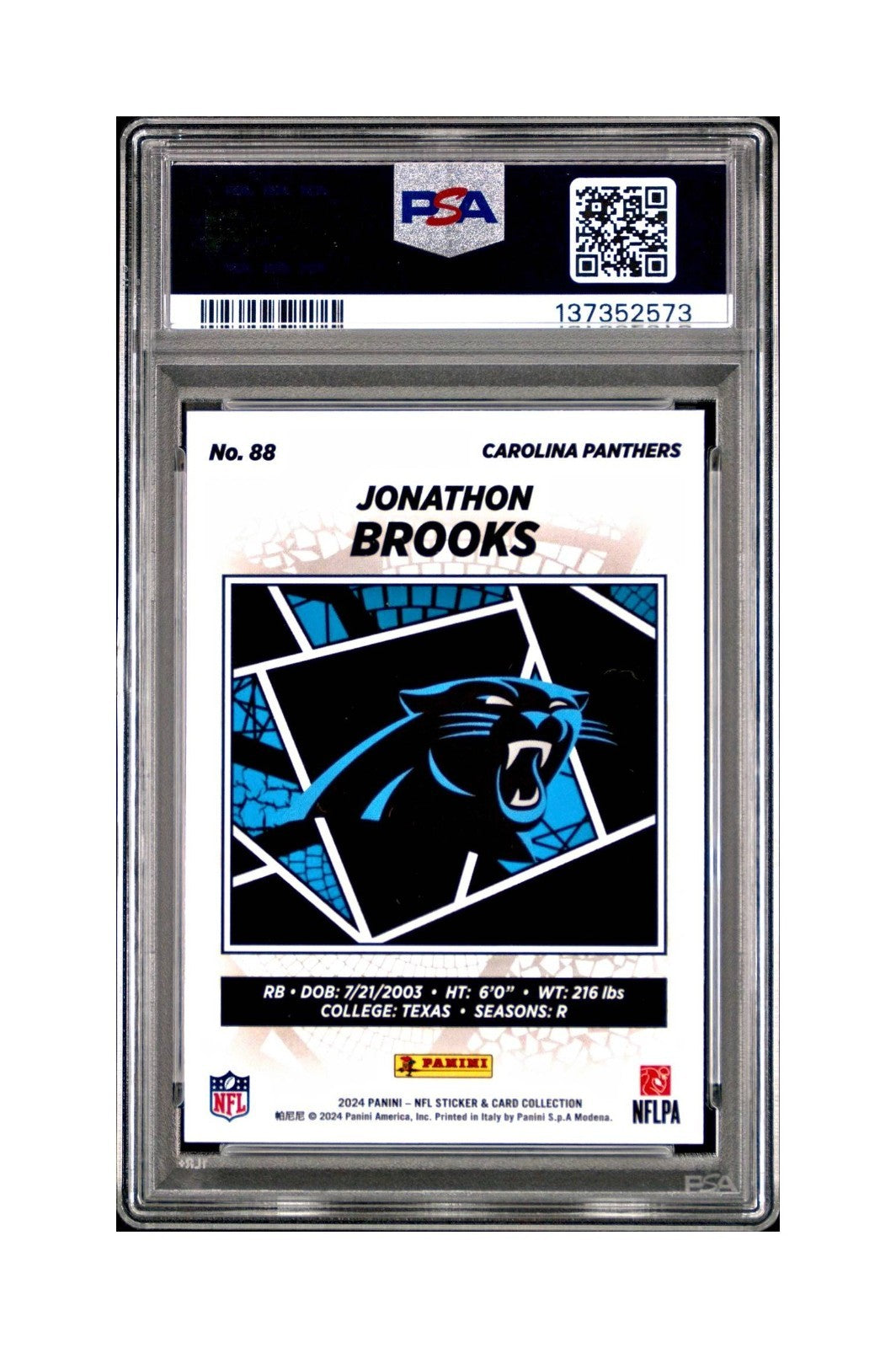 Jonathan Brooks Rookie 2024 Panini Sticker Collection 6/349 #88 Blue Foil PSA 9