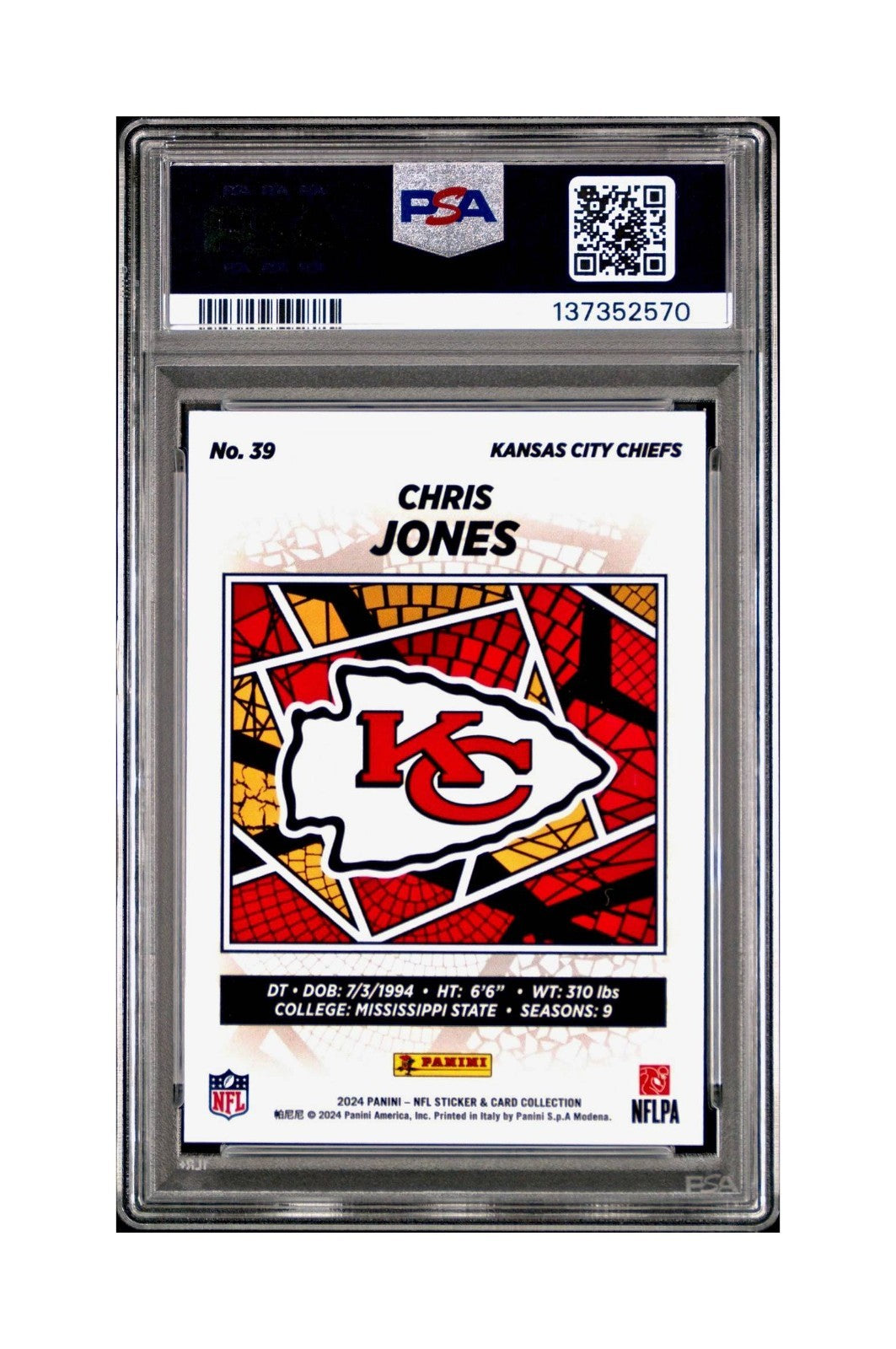 Chris Jones 2024 Panini Sticker Collection 237/349 #39 Blue Foil PSA 8 NM-MT
