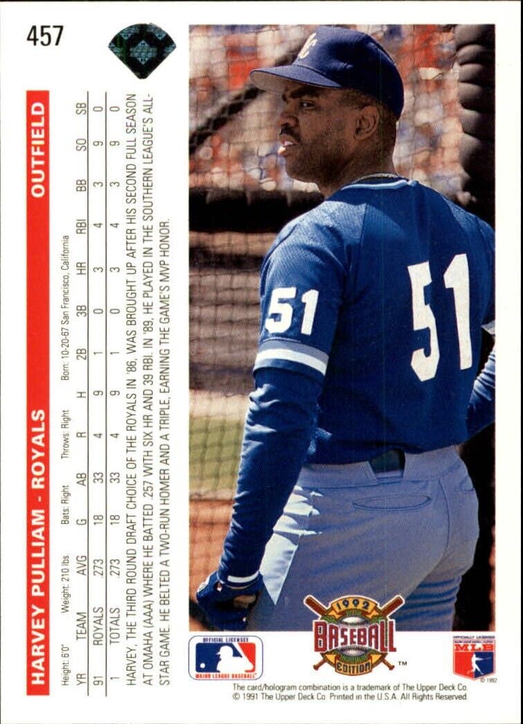 Harvey Pulliam 1992 Upper Deck MLB #457 Baseball Card Kansas City Royals