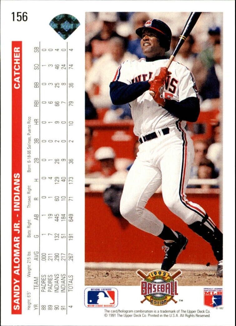Sandy Alomar Jr. 1992 Upper Deck MLB #156 Baseball Card Cleveland Indians