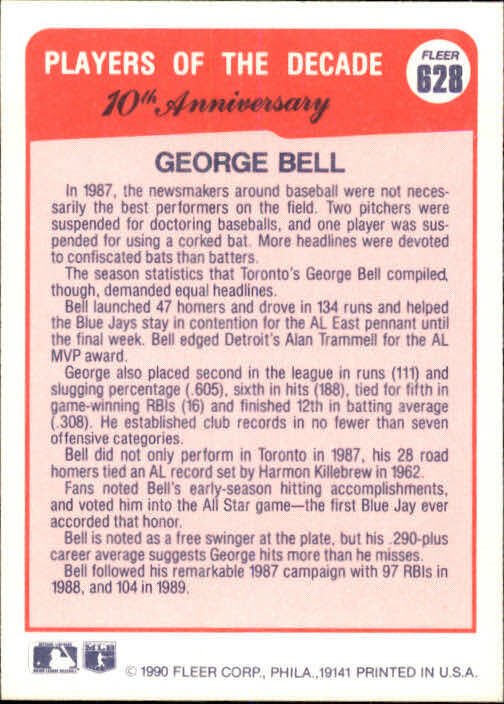 1990 George Bell Fleer Baseball Card #628