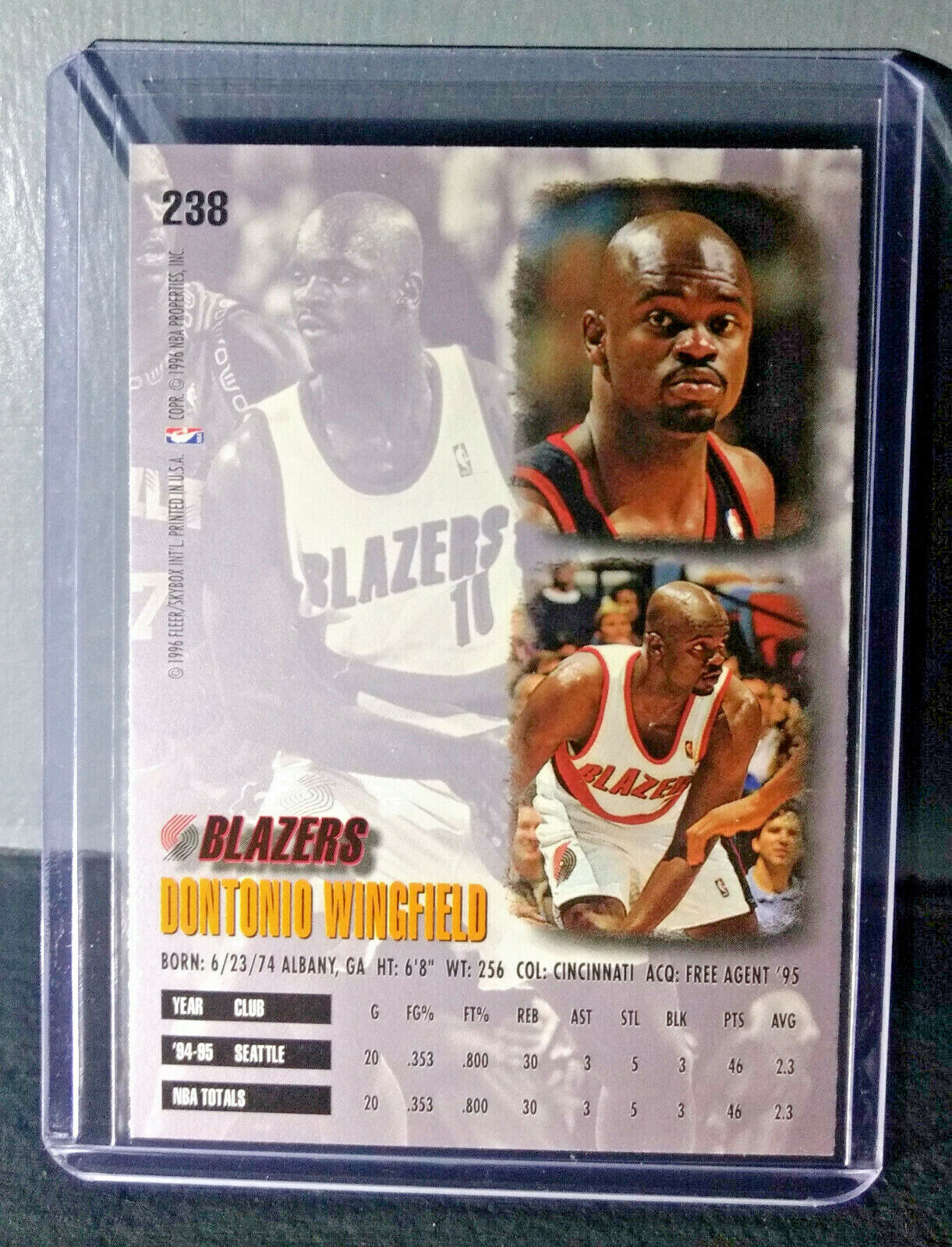 1995-96 Dontonio Wingfield Fleer Ultra #238 Basketball Card