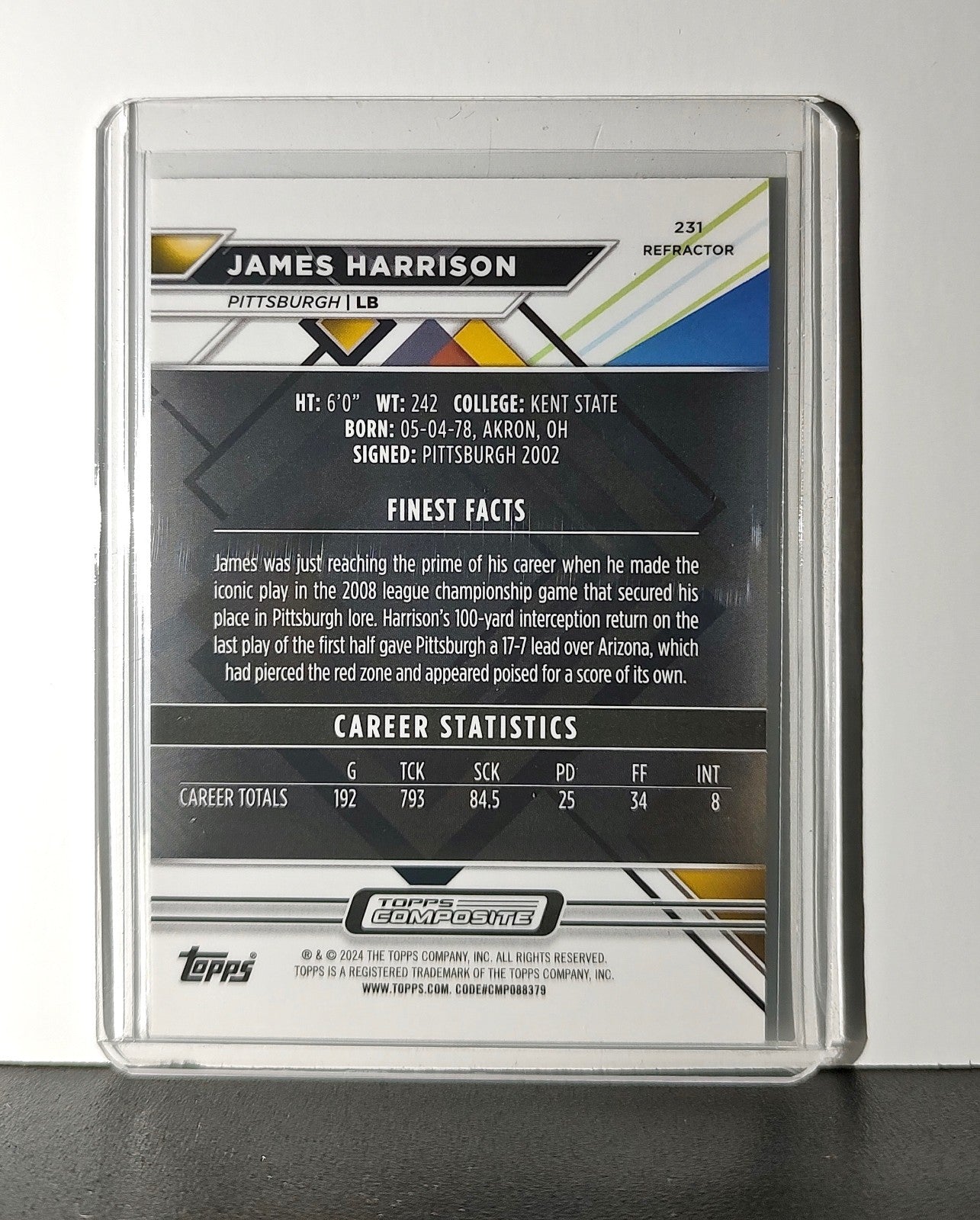 James Harrison Refractor 2023 Topps Finest NFL #231 Card Pittsburgh Steelers