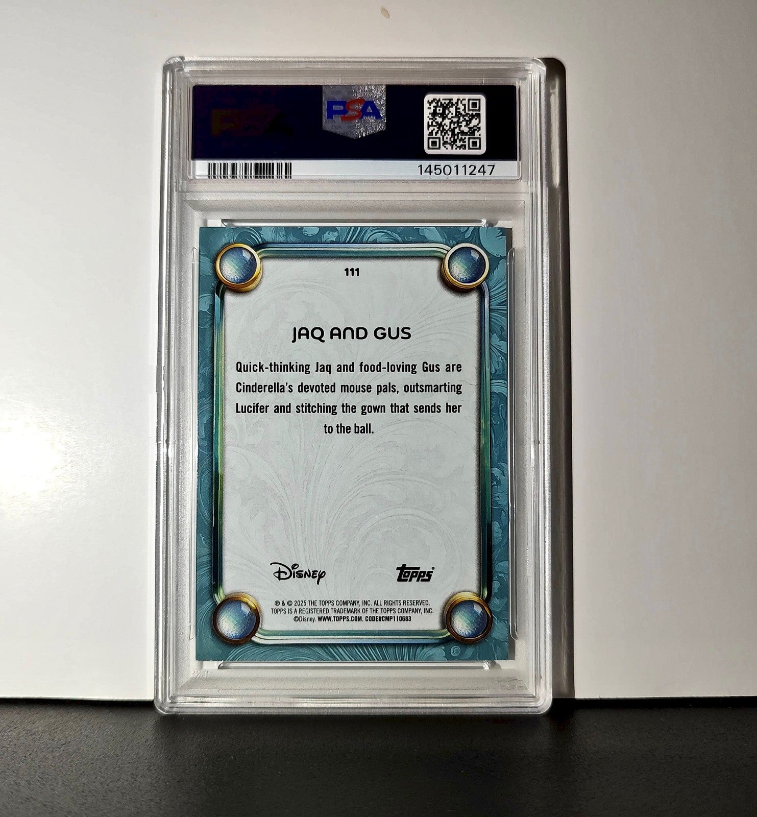 Jaq and Gus 2025 Topps Disney Wonder #111 Diamond Card Cinderella PSA 8