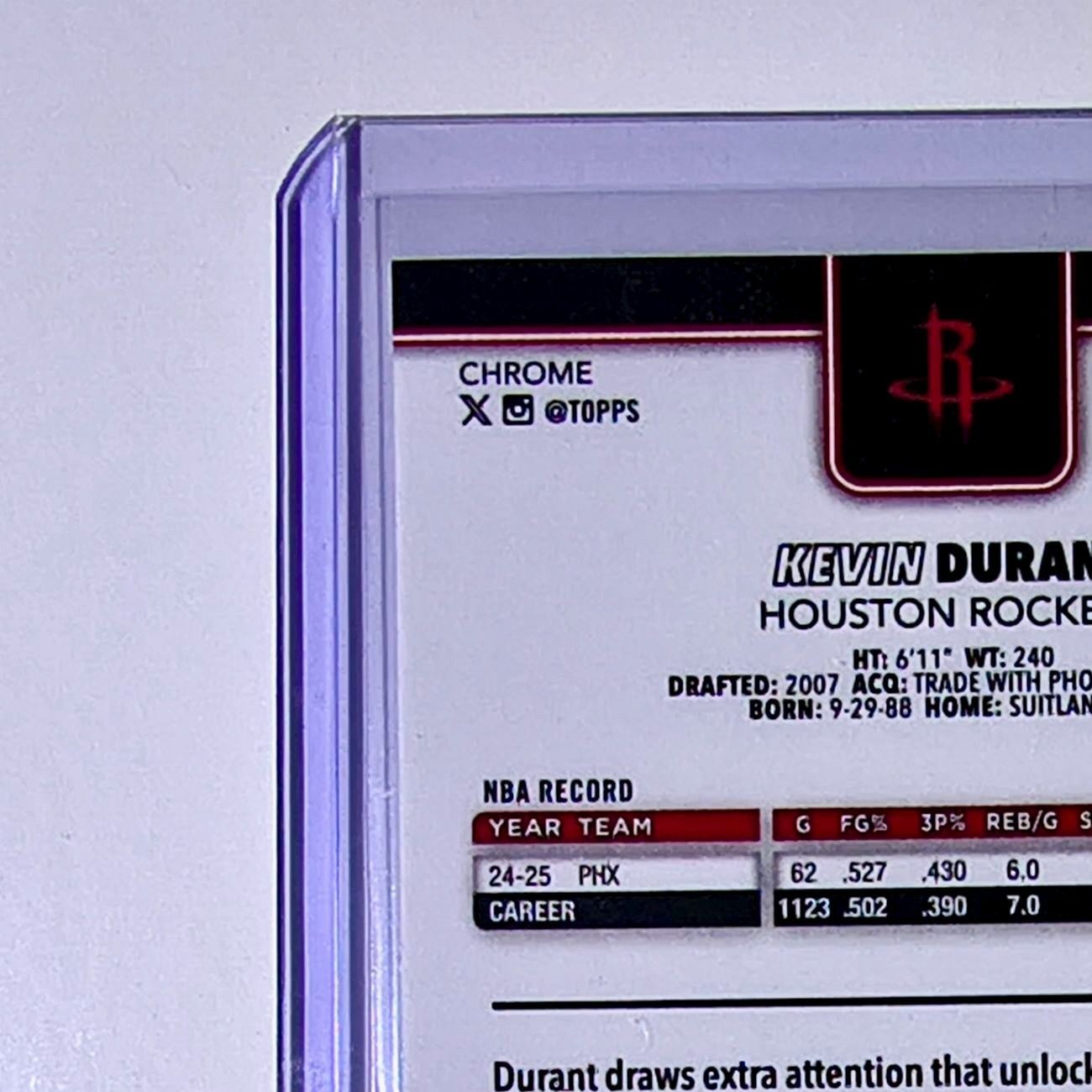 Kevin Durant 2025-26 NBA Topps Chrome Update #23 Basketball Card Houston Rockets