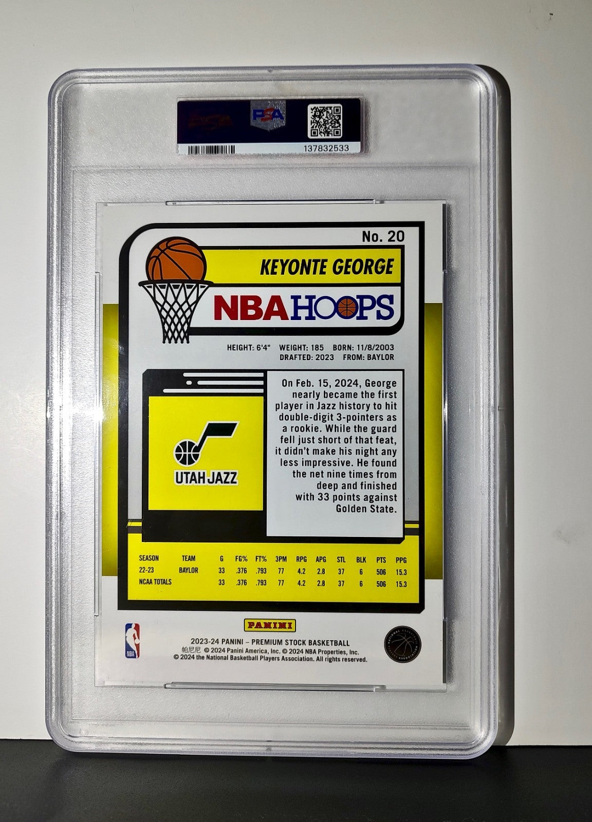 Keyonte George 2023 Panini Premium Stock NBA Hoops #20 Jumbo Rookie PSA 9 Mint