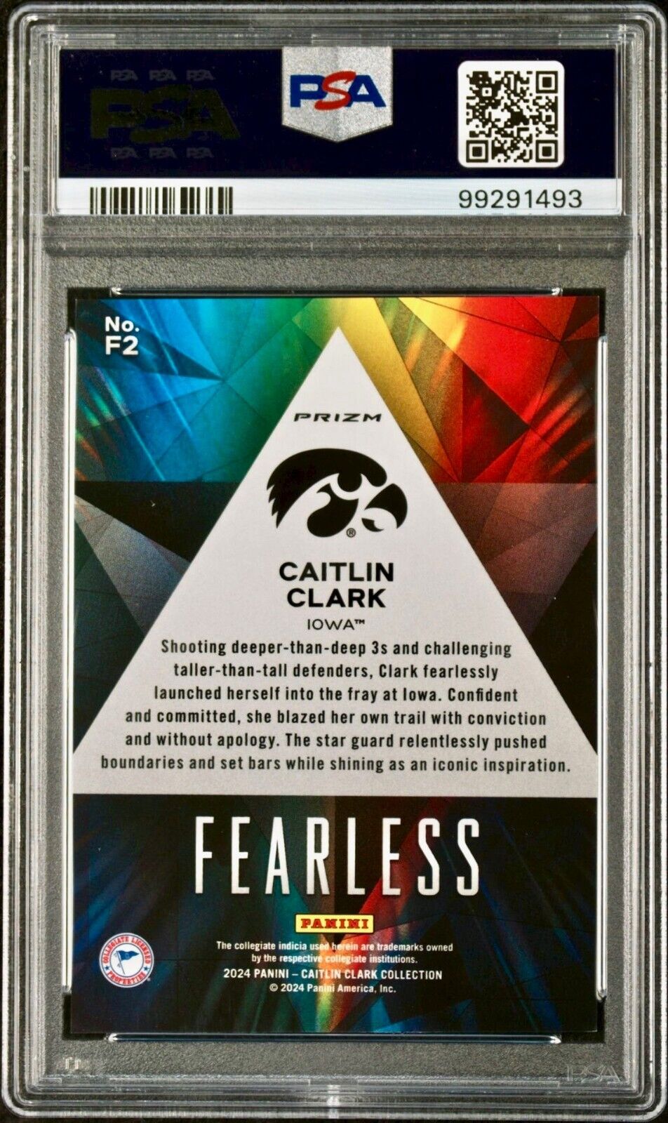 Caitlin Clark 2024 Panini Prizm Fearless #F2 Basketball Card PSA 9 Mint