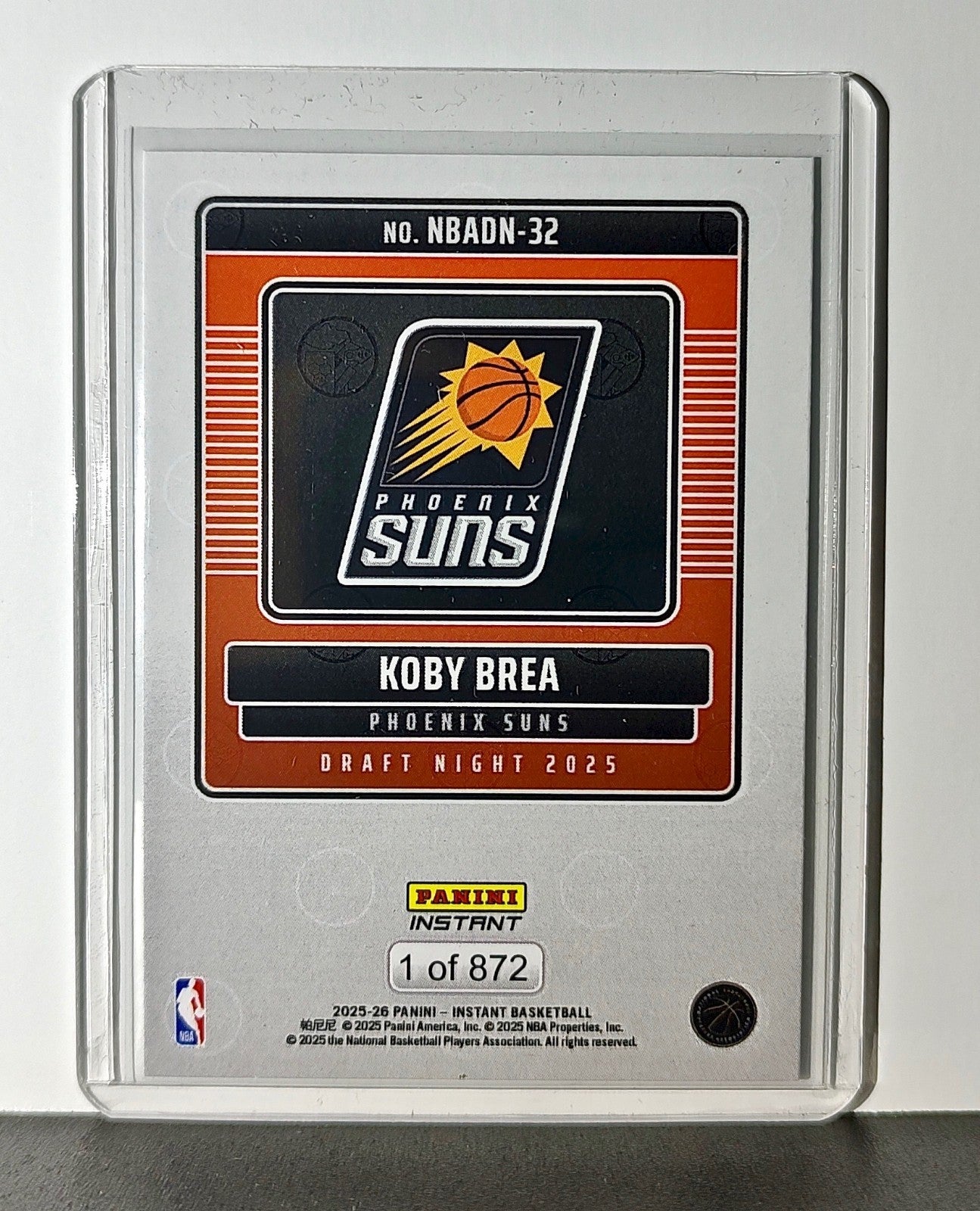 Koby Brea Rookie 2025-26 Panini NBA #32 Draft Night Card Phoenix Suns
