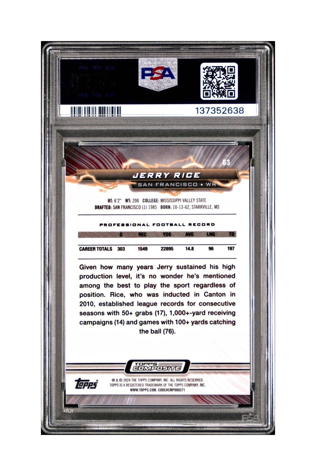 Jerry Rice 2023 Topps 244/249 Resurgence #63 Surge PSA 9 Mint