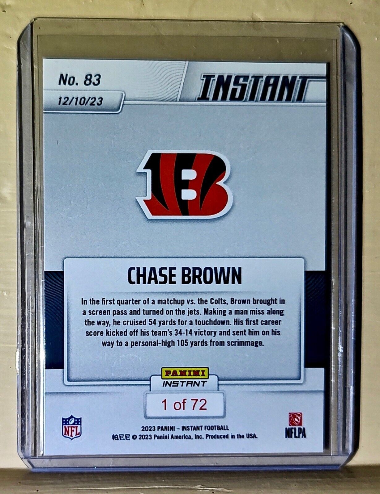 Chase Brown 2023 Panini NFL Rookie Football #83 Card 1 of 72 Bengals