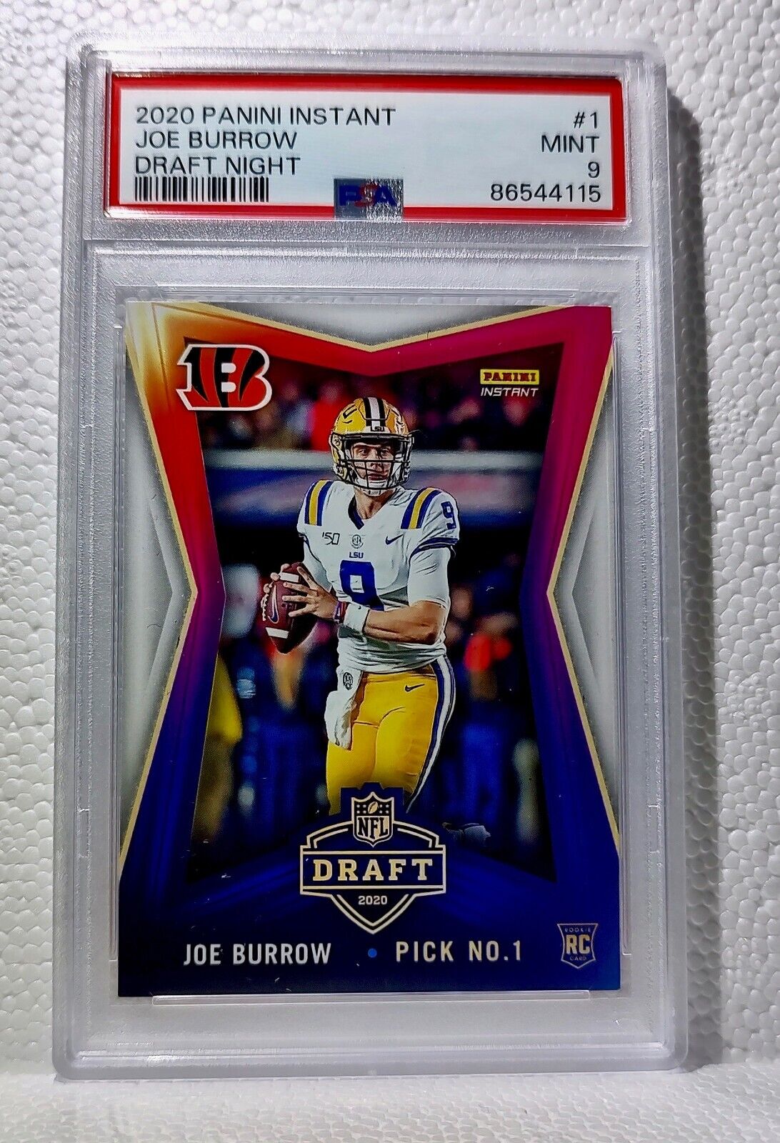 Joe Burrow 2020 Panini NFL Draft Night #1 Football Card 1 of 8156 PSA 9 MINT